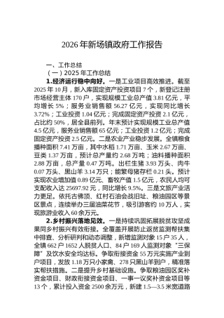 2026年新场镇政府工作报告