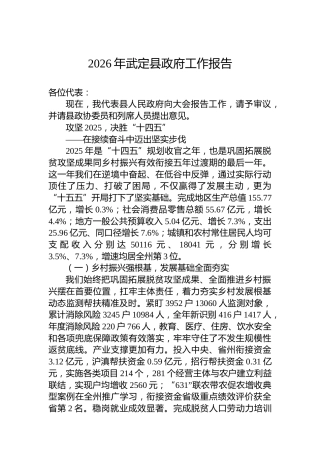 2026年武定县政府工作报告