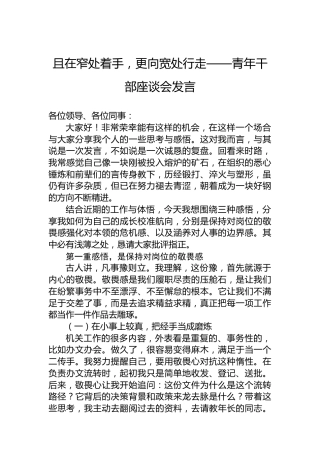 且在窄处着手，更向宽处行走——青年干部座谈会发言