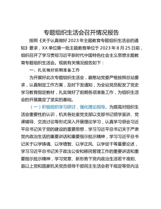 专题组织生活会召开情况报告