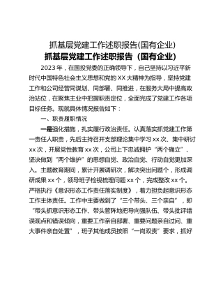 抓基层党建工作述职报告(国有企业)