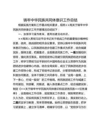 铸牢中华民族共同体意识工作总结