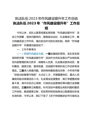执法队伍2023年作风建设提升年工作总结