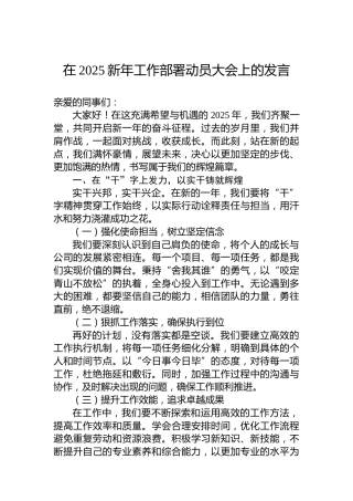 在2025新年工作部署动员大会上的发言