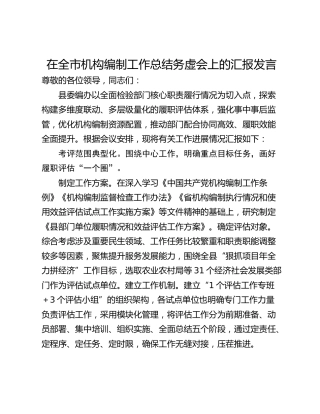 在全市机构编制工作总结务虚会上的汇报发言