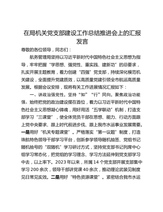 在局机关党支部建设工作总结推进会上的汇报发言