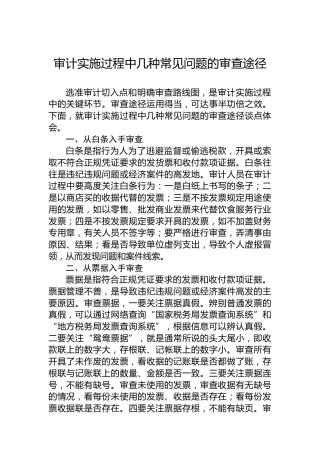 审计实施过程中几种常见问题的审查途径