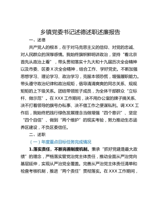乡镇党委书记述德述职述廉报告