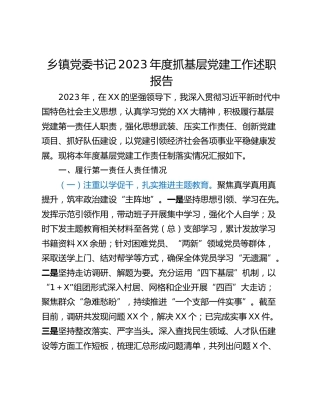 乡镇党委书记2023年度抓基层党建工作述职报告
