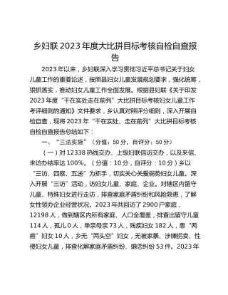 乡妇联2023年度大比拼目标考核自检自查报告
