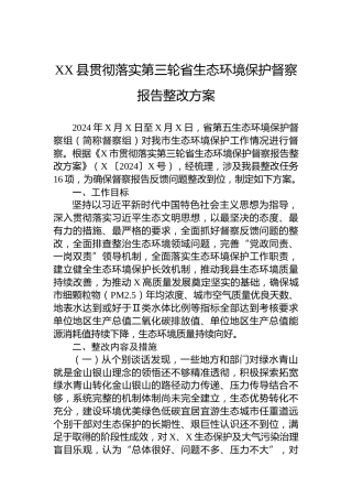 XX县贯彻落实第三轮省生态环境保护督察报告整改方案