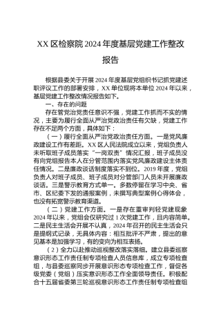 XX区检察院2024年度基层党建工作整改报告