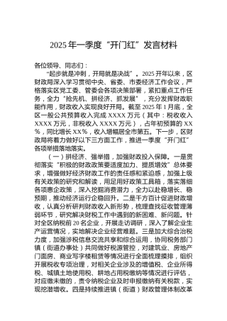 2025年一季度“开门红”发言材料