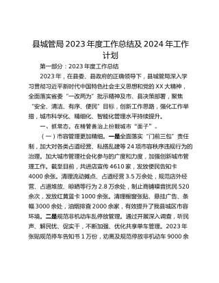 县城管局2023年度工作总结及2024年工作计划