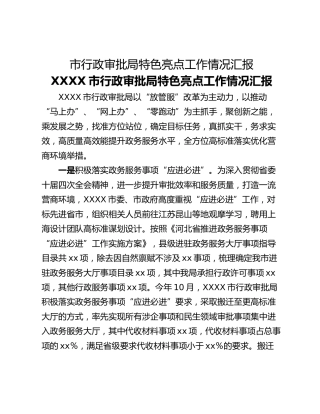 市行政审批局特色亮点工作情况汇报
