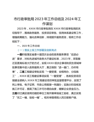 市行政审批局2023年工作总结及2024年工作谋划