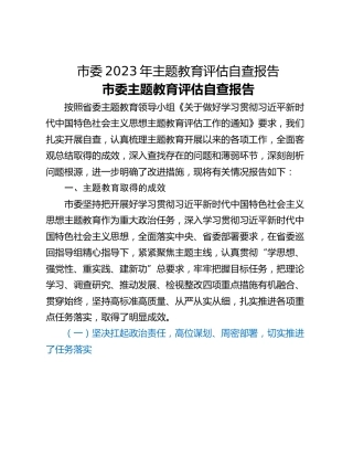 市委2023年主题教育评估自查报告