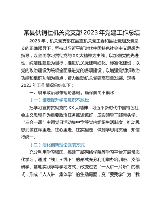 某县供销社机关党支部2023年党建工作总结