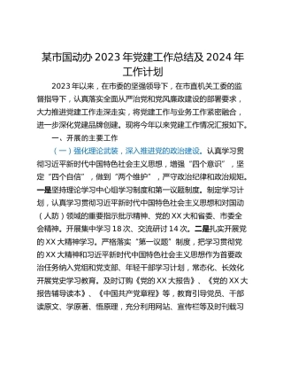 某市国动办2023年党建工作总结及2024年工作计划