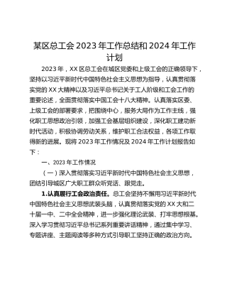 某区总工会2023年工作总结和2024年工作计划