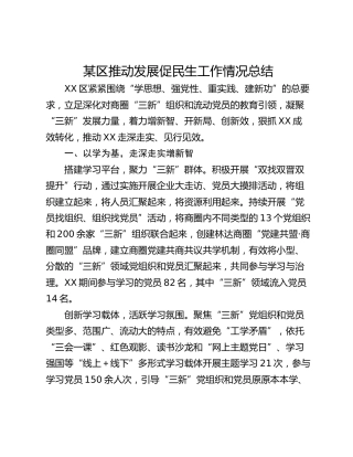 某区推动发展促民生工作情况总结