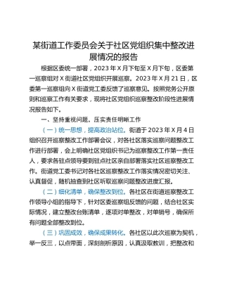 某街道工作委员会关于社区党组织集中整改进展情况的报告