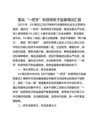 落实“一把手”和领导班子监督情况汇报