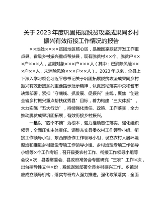 关于2023年度巩固拓展脱贫攻坚成果同乡村振兴有效衔接工作情况的报告