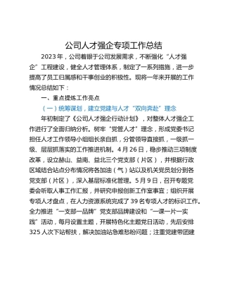 公司人才强企专项工作总结