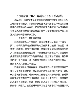 公司党委 2023年意识形态工作总结