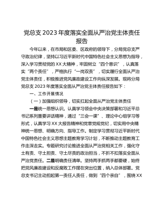 党总支2023年度落实全面从严治党主体责任报告