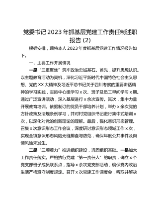 党委书记2023年抓基层党建工作责任制述职报告 (2)