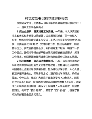 村党支部书记抓党建述职报告
