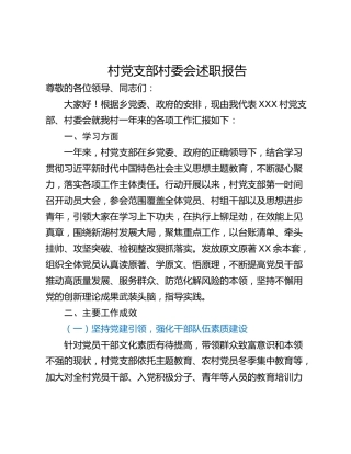 村党支部村委会述职报告