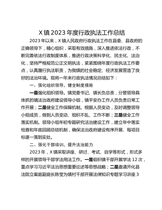 X镇2023年度行政执法工作总结