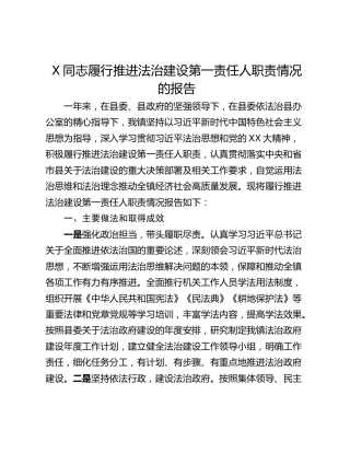 X同志履行推进法治建设第一责任人职责情况的报告