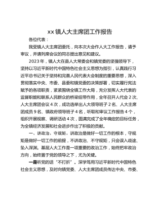 xx镇人大主席团工作报告