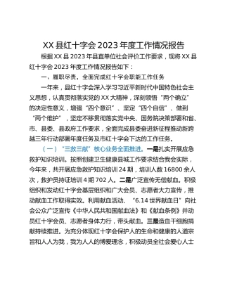 XX县红十字会2023年度工作情况报告