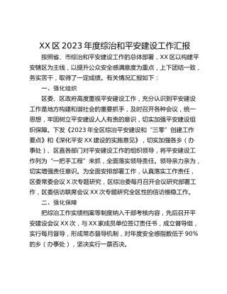 XX区2023年度综治和平安建设工作汇报