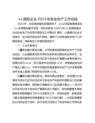 xx国有企业2023年安全生产工作总结