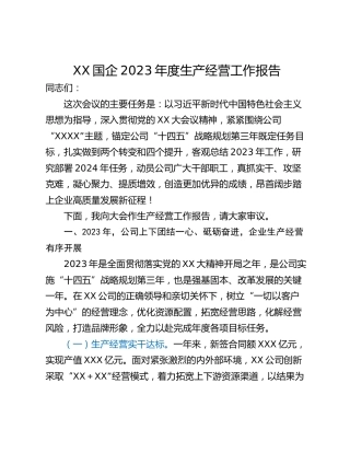 XX国企2023年度生产经营工作报告