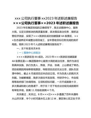xxx公司执行董事xx2023年述职述廉报告