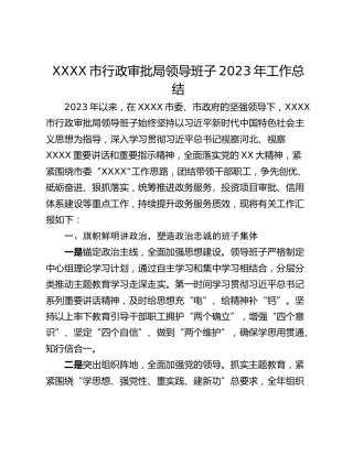 XXXX市行政审批局领导班子2023年工作总结