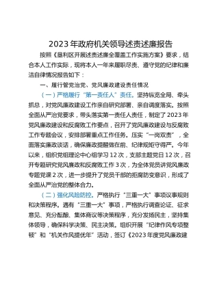 2023年政府机关领导述责述廉报告