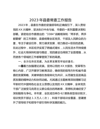 2023年县委常委工作报告