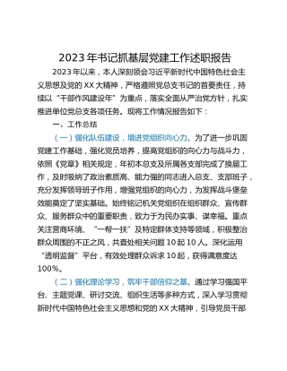 2023年书记抓基层党建工作述职报告