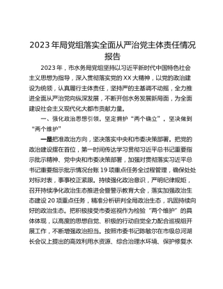 2023年局党组落实全面从严治党主体责任情况报告