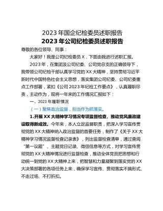 2023年国企纪检委员述职报告
