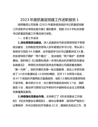 2023年度抓基层党建工作述职报告1