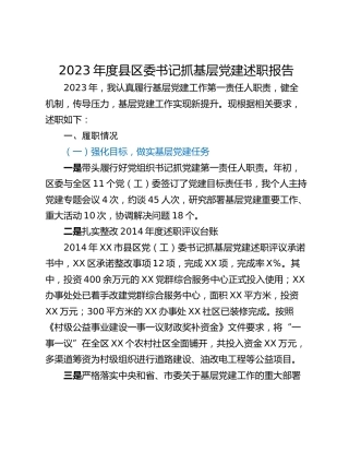 2023年度县区委书记抓基层党建述职报告